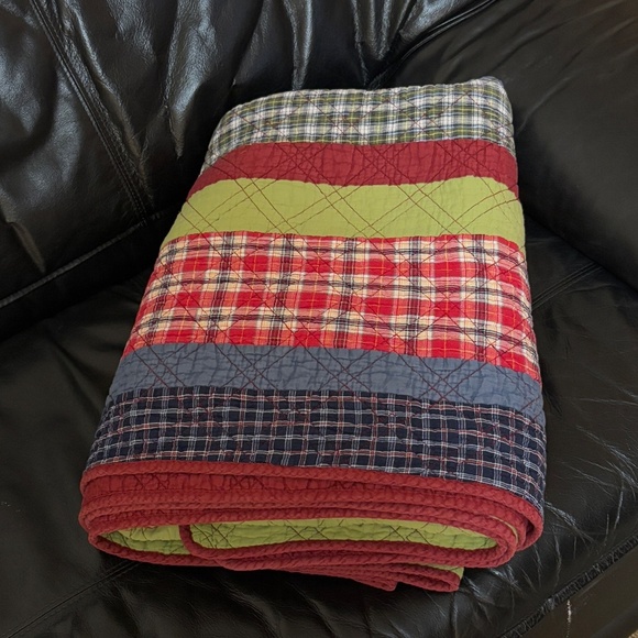 VTG Madras Patchwork Quilt Coverlet Custom Oversized Twin 81 X 76 Cottage Plaid - Picture 4 of 11